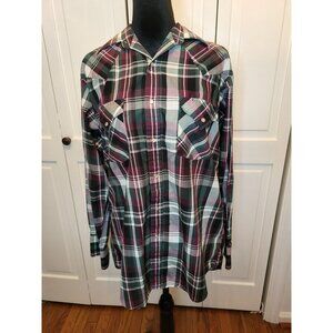 Men's Vintage 80s/90s Green/Burgundy Plaid Western Shirt Ely Plains M Western